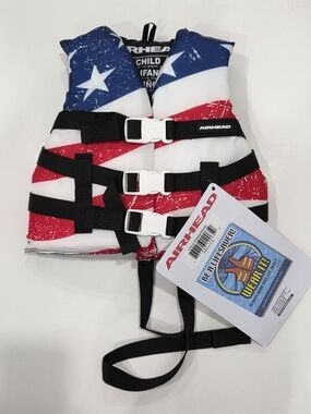 Airhead Kids Life Jacket Vest USCG Approved 33-55 lbs Red White Blue Model 303